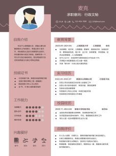  Word template for the resume of administrative secretary